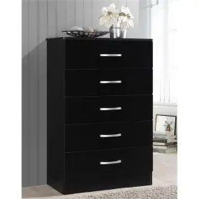 Pr-1644089 Pemberly Row Contemporary Wood 5 Spacious Drawers Chest In Black
