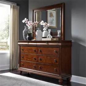 Pr-4753-1636760 Pemberly Row Modern / Contemporary Wood Cherry Dresser And Mirror