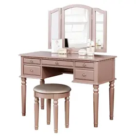 Pr-4753-2300727 Pemberly Row Wood Vanity Set With Mirror And Stool In Pink Rose Gold Color