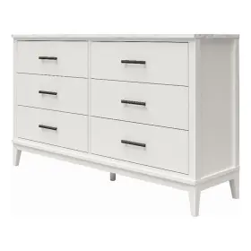 Pr-4753-2574297 Pemberly Row Wide 6 Drawer Dresser In White With Marble Top
