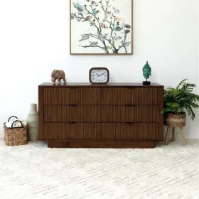 Pr-4753-2725920 Pemberly Row Mid-century Modern Solid Wood Walnut Dresser With 6 Drawers