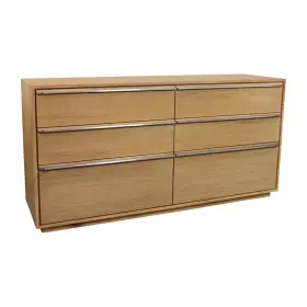 Pr-4753-2829693 Pemberly Row 60 Inch Oak Wood Dresser With 6 Drawers And Metal Handles In Natural