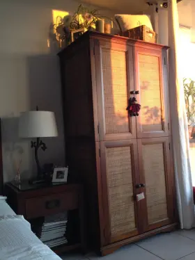 020303 Pier 1 Imports Pyramid Collection 4 Door Armoire Wicker/wood V. Good Condition