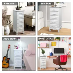 Hd221569 Pier Surplus 30.7 In 5-drawer Antique White Shabby Chic Wood Storage Chest With Rosebuds #2