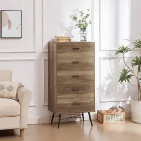 Rs-w54wd-w Polibi 23.62 Inch W Modern Wood Chest Of Drawers With 5-drawers Rustic Walnut