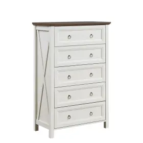 Dresser-g025 Porkiss 5 Drawer Dresser Wooden Chest Of Drawers Farmhouse Tall Storage Organizer White