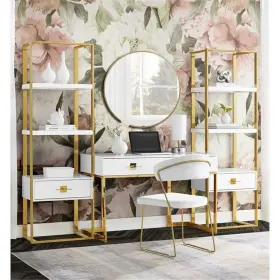 Ndk197-09wg-cx Posh Living Mano 2-drawers Stainless Steel Base Bedroom Vanity White/gold