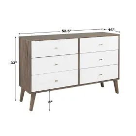 Ddbr-1409-1 Prepac Dresser 33 Inch H X 52.25 W 16 D Milo Modern 6-drawer Drifted Gray/white #2 Ddbr-1409-1 Prepac Dresser 33 Inch H X 52.25 W 16 D Milo Modern 6-drawer Drifted Gray/white #2