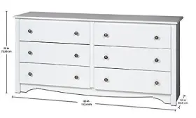 Wdc6330 Prepac Sonoma 6 Drawer Double Dresser For Bedroom White #3