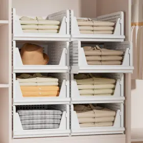 Proarea 975372440010 Stackable Plastic Storage Basket Closet Organizer Bin Foldable Clothes Organi