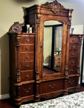 242132 Pulaski Edwardian Mans Chest Model Vintage Armoire Cherry Wood Dresser
