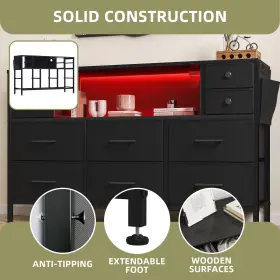 Qurious Corner 197839126329 10 Drawers Dresser Fabric Organizer Black Led Tv Stand Bedroom Storage Cabinet #3