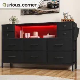 Qurious Corner 197839126329 10 Drawers Dresser Fabric Organizer Black Led Tv Stand Bedroom Storage Cabinet