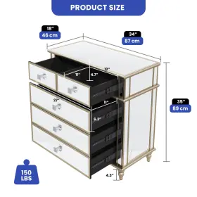 Qurious Corner 197839151376 Chest Of 5 Drawer Dresser Mirrored Accent Cabinet For Bedroom Home Ample Storage #2 Qurious Corner 197839151376 Chest Of 5 Drawer Dresser Mirrored Accent Cabinet For Bedroom Home Ample Storage #2