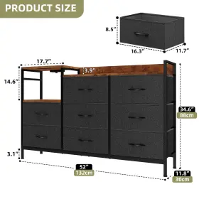 Qurious Corner 197839315419 8 Drawers Dresser Gray Fabric Charging Station 2 Shelves Cabinet Tower Organizer #2