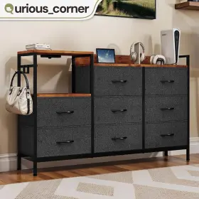 Qurious Corner 197839315419 8 Drawers Dresser Gray Fabric Charging Station 2 Shelves Cabinet Tower Organizer