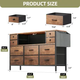 Qurious Corner 197839334083 Chest Of 10 Drawers Dresser Rustic Brown Fabric Storage Organizer For Bedroom #2