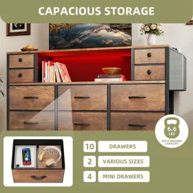 Qurious Corner 197839334083 Chest Of 10 Drawers Dresser Rustic Brown Fabric Storage Organizer For Bedroom #3