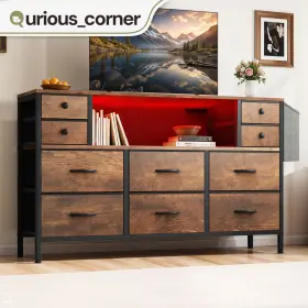 Qurious Corner 197839334083 Chest Of 10 Drawers Dresser Rustic Brown Fabric Storage Organizer For Bedroom