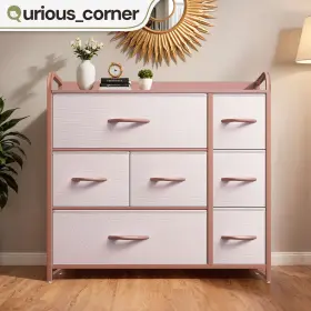 Qurious Corner 197839490840 Chest Of 7 Drawers Rose Gold Fabric Dresser Tower Living Room Organizer Cabinet
