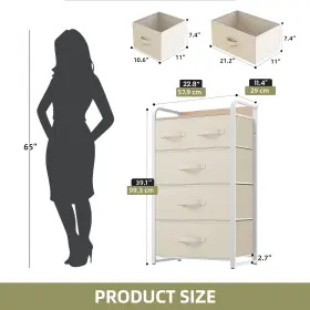 Qurious Corner 197839493193 5 Drawer Dresser Milky White Fabric Tower Storage Cabinet Bedside Unit #2