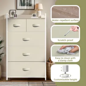 Qurious Corner 197839493193 5 Drawer Dresser Milky White Fabric Tower Storage Cabinet Bedside Unit #3