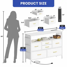 Qurious Corner 197839518285 Chest Of 6 Drawers Dresser White Fabric Bedroom With Adjustable Light And Usb Ports #2