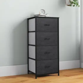 Qurious Corner 197839691971 4 Drawers Fabric Dresser Black Tower Organizer Bedside Chest Of Cabinet Unit