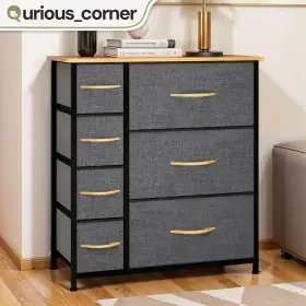 Qurious Corner 197839698116 7 Drawers Dresser Gray Organizer Tower Fabric Cabinet Bedroom Wooden Closet Unit