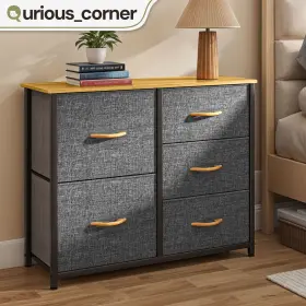 Qurious Corner 197839700307 Chest Of Drawers 5 Fabric Dresser Gray Storage Cabinet Large Tower Organizer