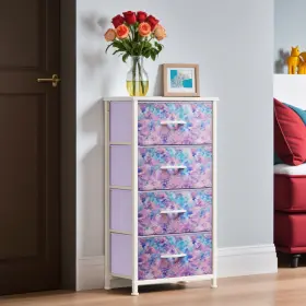Qurious Corner 197839713529 Chest Of 4 Drawers Dresser Purple Fabric Bedroom Tower Organizer Cabinet Unit