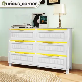 Qurious Corner 197839722804 Chest Of 6 Wood Drawers Dresser White Bedroom Cabinet Led Lights And Charging Dock