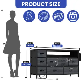 Qurious Corner 197839898264 Chest Of 9 Drawers Dresser With Usb Ports Gray Fabric Organizer Bedroom Cabinet #2