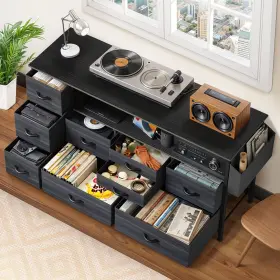 Qurious Corner 197839898264 Chest Of 9 Drawers Dresser With Usb Ports Gray Fabric Organizer Bedroom Cabinet
