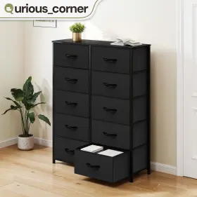 Qurious Corner 199449777328 10 Drawers Dresser Black Fabric Tower Robust Closet Bedroom Cabinet Organizer