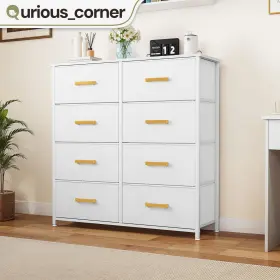 Beysh2kttr Qurious Corner 8 Drawers Dresser White Fabric Tall Tower Waterproof Organizer Golden Handle