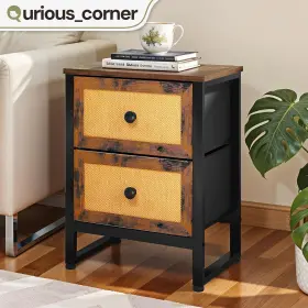 Beysh2wpcj Qurious Corner 2 Drawers Dresser Bedroom Brown Nightstand End Table Storage Organizer Cabinet