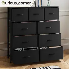 Beysh3umdl Qurious Corner 9 Drawers Fabric Dresser Black Tower Storage Organizer Bedroom Closet Cabinet