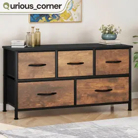 Beysh4agpq Qurious Corner 5 Drawers Dresser Wood Fabric Storage Cabinet Bedroom Brown Waterproof Organizer