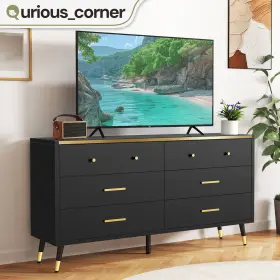 Beysh65ni5 Qurious Corner 6 Drawers Heavy Duty Chest Of Drawer Dresser Storage Black Cabinet Living Room