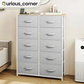 Beysh6ugfn Qurious Corner 10 Drawers Dresser Gray Fabric Cabinet Organizer Chest Storage Bedside Unit