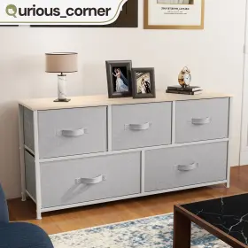 Beysh6vsiy Qurious Corner 5 Drawers Dresser Gray Fabric Closet Cabinet Storage Tower Bedroom Organizer