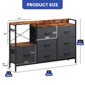 Beysh7zvty Qurious Corner Chest Of 7 Drawer Fabric Dresser Bedroom Brown Wooden Top Usb Ports And Metal Hook #2