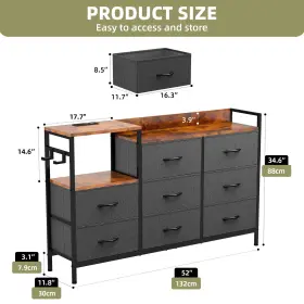 Beyshbxr3f Qurious Corner 8 Drawers Fabric Dresser Charging Station Gray Organizer Bedside Chest Cabinet #3