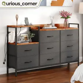 Beyshbxr3f Qurious Corner 8 Drawers Fabric Dresser Charging Station Gray Organizer Bedside Chest Cabinet