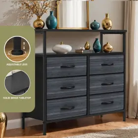 Beyshkwm4y Qurious Corner 6 Drawers Dresser With Shelf Fabric Gray Organizer Bedroom Cabinet Furniture #3