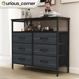 Beyshkwm4y Qurious Corner 6 Drawers Dresser With Shelf Fabric Gray Organizer Bedroom Cabinet Furniture