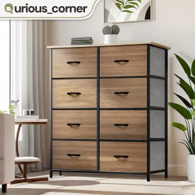 Beyshmbiy6 Qurious Corner 8 Drawers Dresser Rustic Brown Fabric Tower Storage Bedside Organizer Furniture