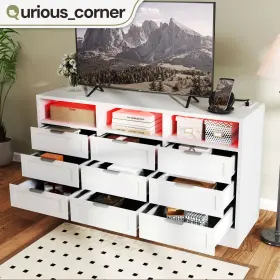 Beyshn5k9k Qurious Corner 9 Drawers White Chest Of Drawer Dresser Led Storage Cabinet With Usb Power Outlets Beyshn5k9k Qurious Corner 9 Drawers White Chest Of Drawer Dresser Led Storage Cabinet With Usb Power Outlets