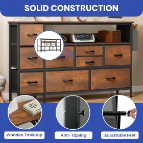 Beyshuj3yp Qurious Corner Chest 9 Drawers Brown Dresser Bedroom Storage Organizer Closet Usb Ports Cabinet #3